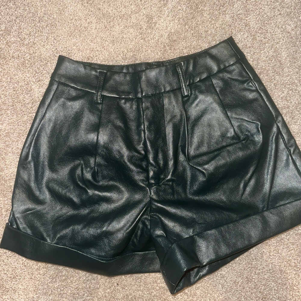 AUREUM Dark Forest Green Leather Shorts